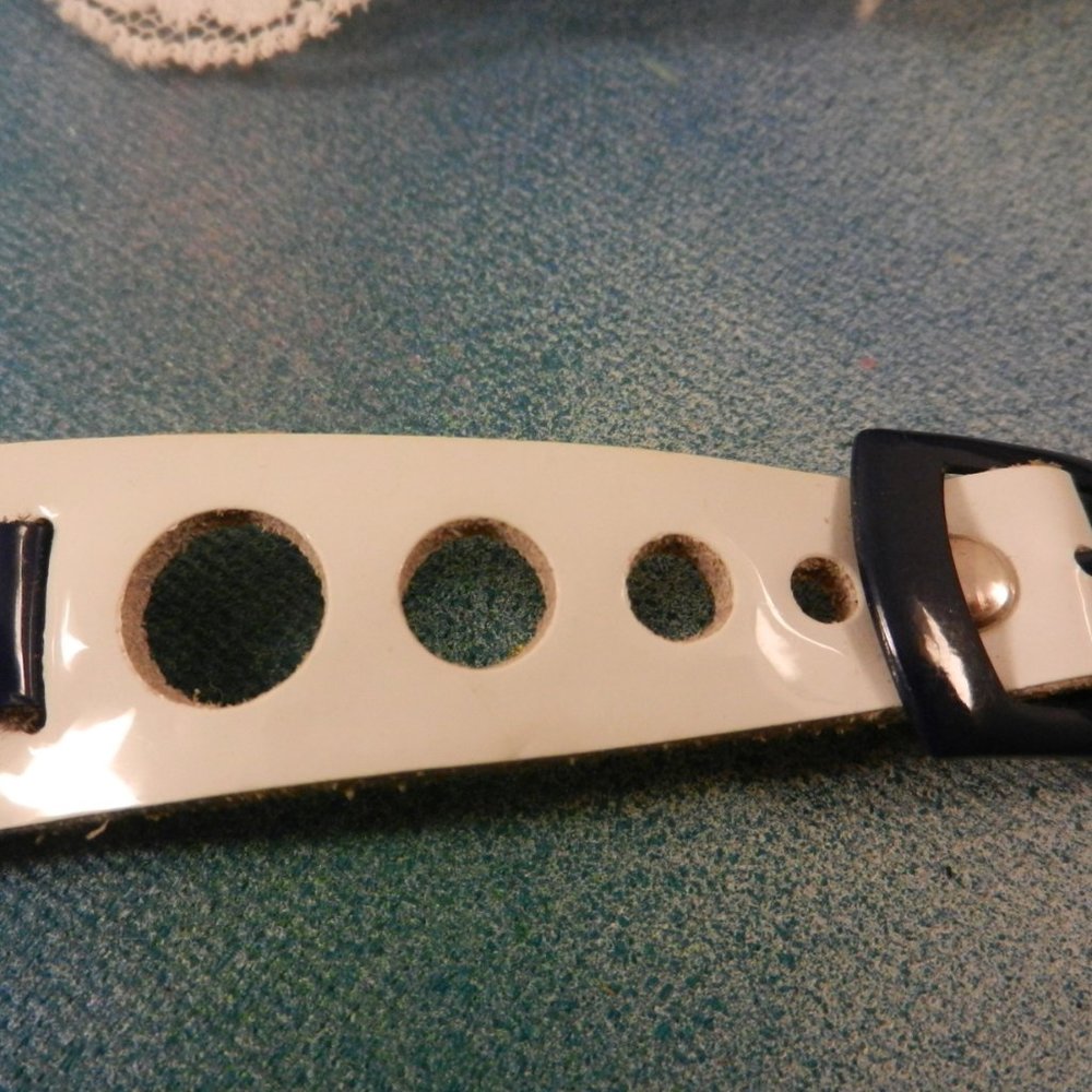 VTG 80s unisex watch band circle cut out blue white watchband sporty nautical - Picture 7 of 11